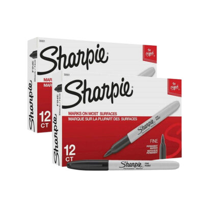 Sharpie Permanent Marker, Fine Tip, Black, 12/Pack