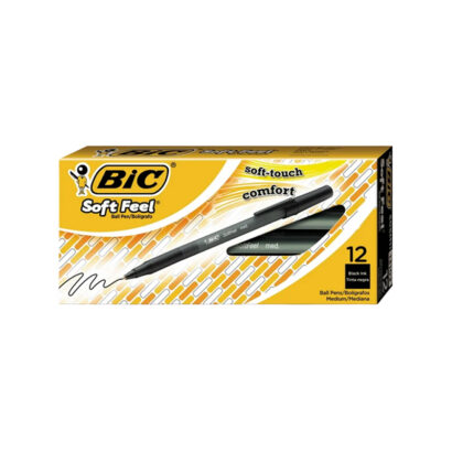 BIC Soft Feel Retractable Ballpoint Pens, Medium Point, 1.0mm, Black Ink, Dozen