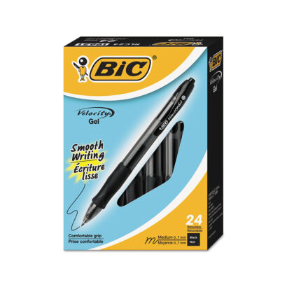 BIC Gel-ocity Retractable Gel Pen, Medium Point, 0.7 mm, Black Ink, 24/Pack