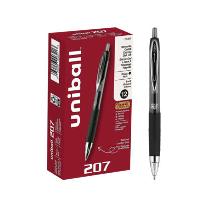 uni-ball 207 Retractable Gel Pens, Micro Point, 0.5mm, Black Ink, Dozen