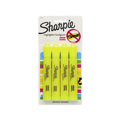 Sharpie Tank Highlighter, Chisel Tip, Fluorescent Yellow, 4/Pack