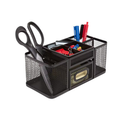 TRU RED 7-Compartment Wire Mesh Accessory Holder, Matte Black