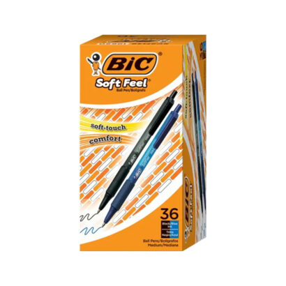 BIC Soft Feel Retractable Ballpoint Pen, Medium Point, 1.0mm, Assorted Ink, 36 Pack
