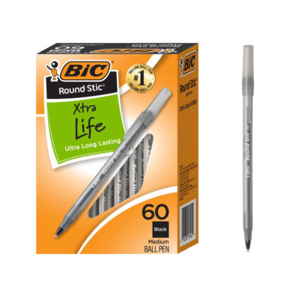 BIC Round Stic Xtra Life Ballpoint Pen, Medium Point, 1.0mm, Blue Ink, 60/Pack