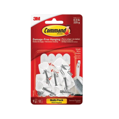 Command Small Hooks, 0.5 lb., White, 9 Command Hooks, 12 Command Strips
