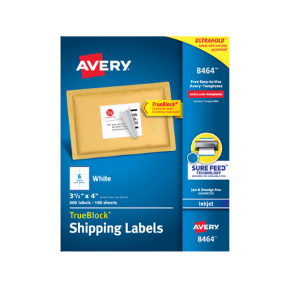 Avery Sure Feed Inkjet Shipping Labels, 3-1/3 x 4, White, 120 Labels/Pack