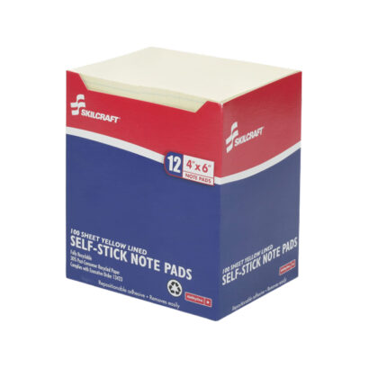 Skilcraft Recycled Notes, 4 x 6, Yellow, Lined, 100 Sheet/Pad, 12 Pads/Pack